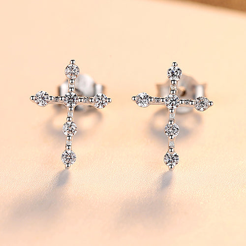 Fine Sterling Silver Cross Stud Earrings