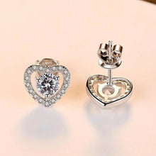 Load image into Gallery viewer, Heart shaped sterling silver stud earrings with cz stones.
